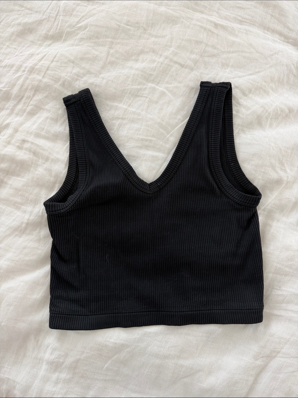 Black Ribbed V-Neck Crop Tank Top